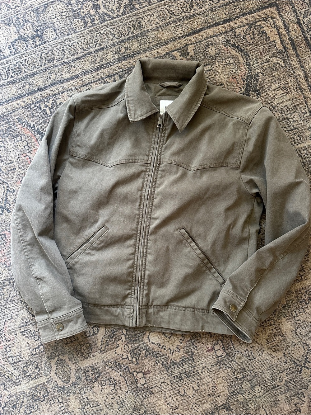 Men’s Hollister workwear denim jacket size small olive green.